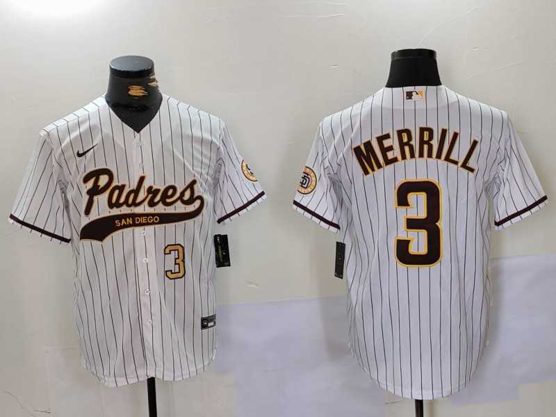 Mens San Diego Padres #3 Jackson Merrill White 2023 Cool Base Stitched Jerseys